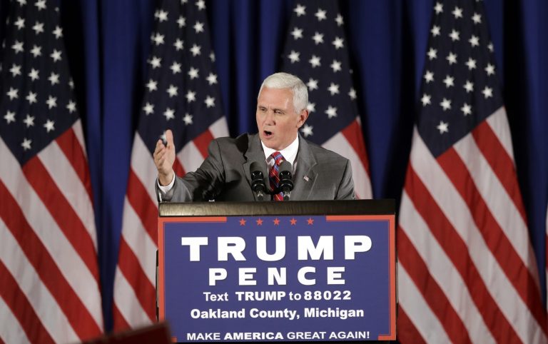 Speaking to radio host Hugh Hewitt on Friday morning, Mike Pence cited his history of standing up for the media as a way to defend the Trump campaign from attacks that it's been unfair to the press. (AP Photo)