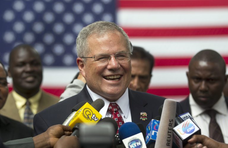 U.S. Ambassador to Kenya and former two-star Air Force Gen. Scott Gration speaks to the media at an Independence Day event held at the ambassador's residence in Nairobi, Kenya Wednesday, July 4, 2012. (AP Photo/Ben Curtis)