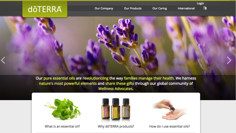 DoTERRA sells several dozen kinds of oils and oil blends, claiming, among other things, that they strengthen the immune and respiratory systems and improve various bodily functions. (Screenshot from the doTERRA website)