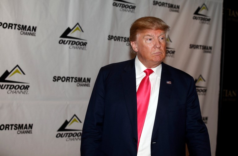 Republican presidential candidate Donald Trump speaks to members of the media on Thursday, Jan. 21, 2016, in Las Vegas. (AP photo/Isaac Brekken)