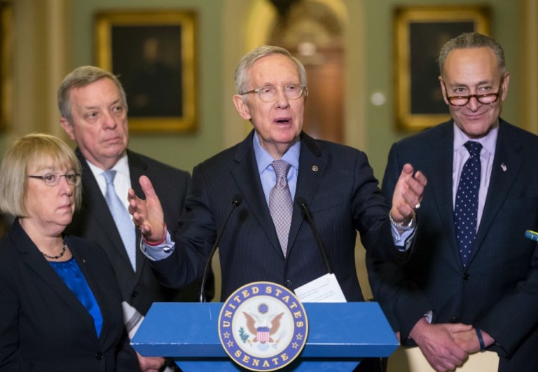 Harry Reid, D-Nev., delivered a lengthy diatribe against the GOP and Donald Trump, the current front-runner for the party's presidential nomination. (AP Photo)