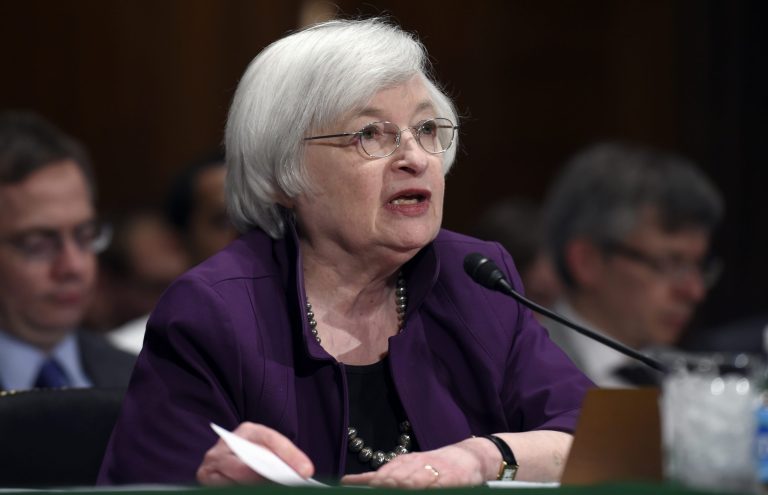 Federal Reserve Chairwoman Janet Yellen testifies on Capitol Hill in Washington, Thursday, July 16, 2015, before the Senate Banking Committee hearing on: 