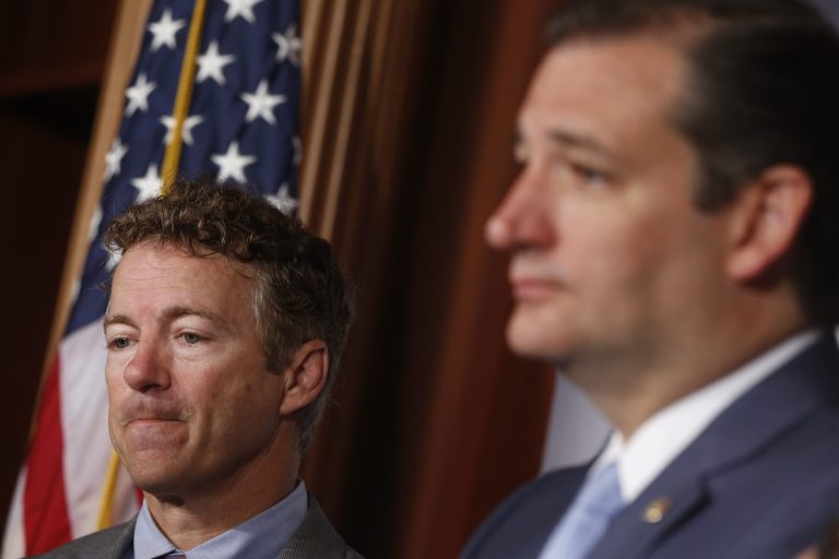 Sen. Rand Paul, R-Ky., left, and Sen. Ted Cruz, R-Texas, are both considered candidates for the Republican presidential nomination in 2016. (AP File)