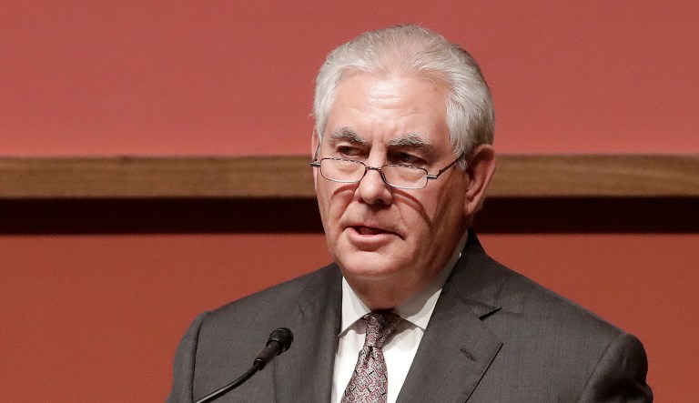 Secretary of State Rex Tillerson speaks to the Hoover Institution at Stanford University on Wednesday. In a speech at Stanford University, Tillerson signaled a deeper American commitment to Syria, saying the U.S. military will remain there for the foreseeable future. (AP Photo/Jeff Chiu)