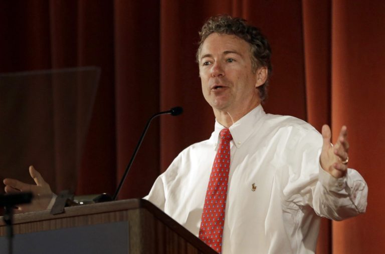 Sen. Rand Paul, R-Ky., speaks at the Berkeley Forum on Wednesday, March 19, in Berkeley, Calif. (AP Photo/Ben Margot)