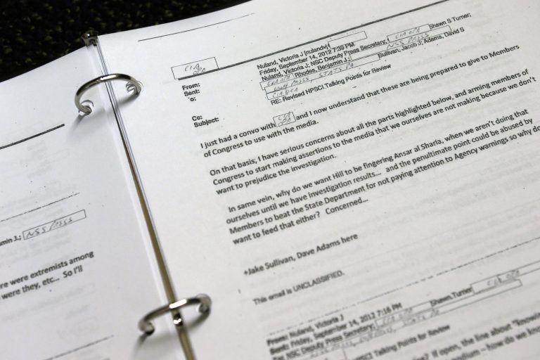 A portion of a page of emails that the White House released Wednesday, May 15, 2013, that document how the Obama administration crafted its public talking points immediately following the Sept. 11, 2012, deadly attack on a U.S. diplomatic post in Benghazi, Libya, is seen at the White House in Washington.ÃÂ Classified hearings Friday with survivors of the Sept. 11, 2012 terrorist attack in Benghazi, Libya, have further convinced at least some House Republicans that the investigation should continue.ÃÂ (AP Photo/Jacquelyn Martin)