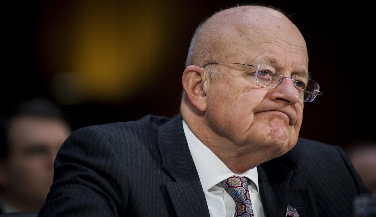 James Clapper, former director of National Intelligence, listens to testimony during the Senate Intelligence Committee hearing.