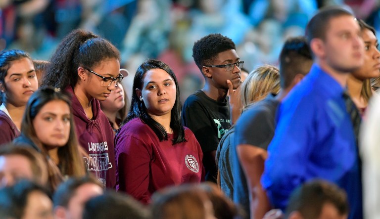 Marjory Stoneman Douglas High School students were among those attending a CNN town hall on Wednesday. Florida Gov.
			Rick Scott was not. (Michael Laughlin/South Florida Sun-Sentinel via AP)