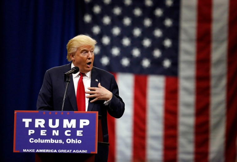 Donald Trump affirmed and denied that he was a friend and a fan boy of Putin. (Luke Sharrett/Bloomberg)