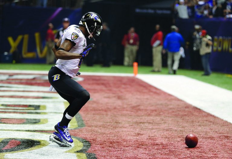 Evan Vucci/AP
Jacoby Jones caught a 56-yard touchdown pass and later started the second half with a 108-yard kickoff return for a touchdown.