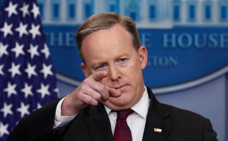 Sean Spicer held a meeting with his communications staff last week and later saw reports with a number of the details of that meeting in the press. (AP Photo/Manuel Balce Ceneta)
