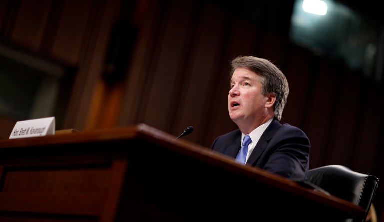 Supreme Court nominee Brett Kavanaugh speaks during a Senate Judiciary Committee confirmation hearing.