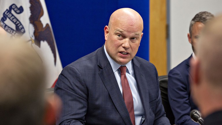 Matthew Whitaker, acting U.S. attorney general, speaks during a meeting with local law enforcement officers.