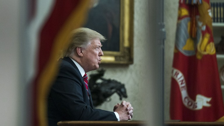 President Trump speaks during an address on border security in the Oval Office.