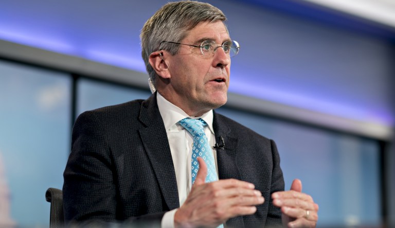 Stephen Moore, visiting fellow at the Heritage Foundation, speaks during a Bloomberg Television interview in Washington, D.C., U.S., on Friday, March 22, 2019.