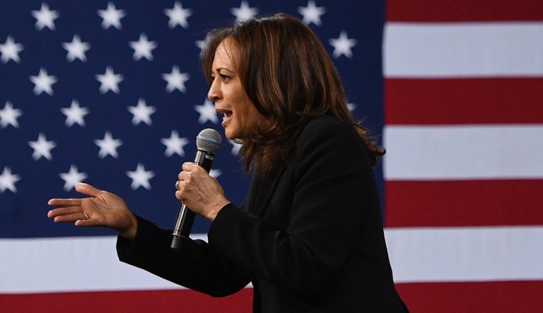 Sen. Kamala Harris, D-Calif., a 2020 presidential candidate, speaks during the National Forum on Wages and Working People in Las Vegas on Saturday, April 27,  2019.