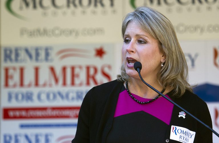 Rep. Renee Ellmers, R-N.C., speaks to supporters gathered at a rally in Raleigh, N.C. on Saturday, Oct. 13, 2012. (AP Photo/Karl B DeBlaker)
