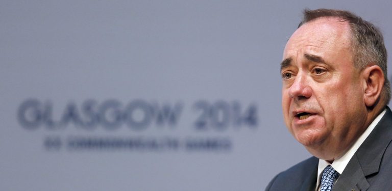 Scotland's First Minister Alex Salmond addresses the media, during a press conference ahead of the Commonwealth Games 2014, in Glasgow, Scotland, Tuesday July 22, 2014. The opening ceremony of the Commonwealth Games commences on Wednesday. (AP Photo/Frank Augstein)