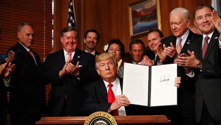 President Trump signed Antiquities Executive Order at the Interior Department. The president is asking for a review of the designation of tens of millions of acres of land as 