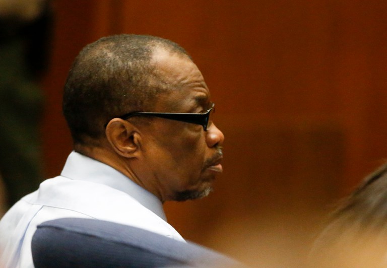 Lonnie Franklin Jr., left, appears in Los Angeles Superior Court during closing arguments of his trail. The penalty phase of the trial will begin next Wednesday. Prosecutors are not hesitating to seek Franklin's death. (Mark Boster/Los Angeles Times via AP, Pool)