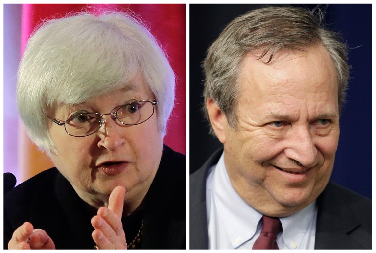   This photo combo shows Fed Vice Chair Janet Yellen, left, and former Treasury Secretary Lawrence Summers. Summers is the White House insider with a direct line to President Barack Obama. Yellen is the Federal Reserve veteran with a long list of congressional patrons. The two Ivy League trained economists have emerged as leading contenders to replace Ben Bernanke as chairman of the Fed, the nationâs central bank. Obama could announce his nominee in the coming weeks. (AP Photo/Eugene Hoshiko, J. Scott Applewhite)  