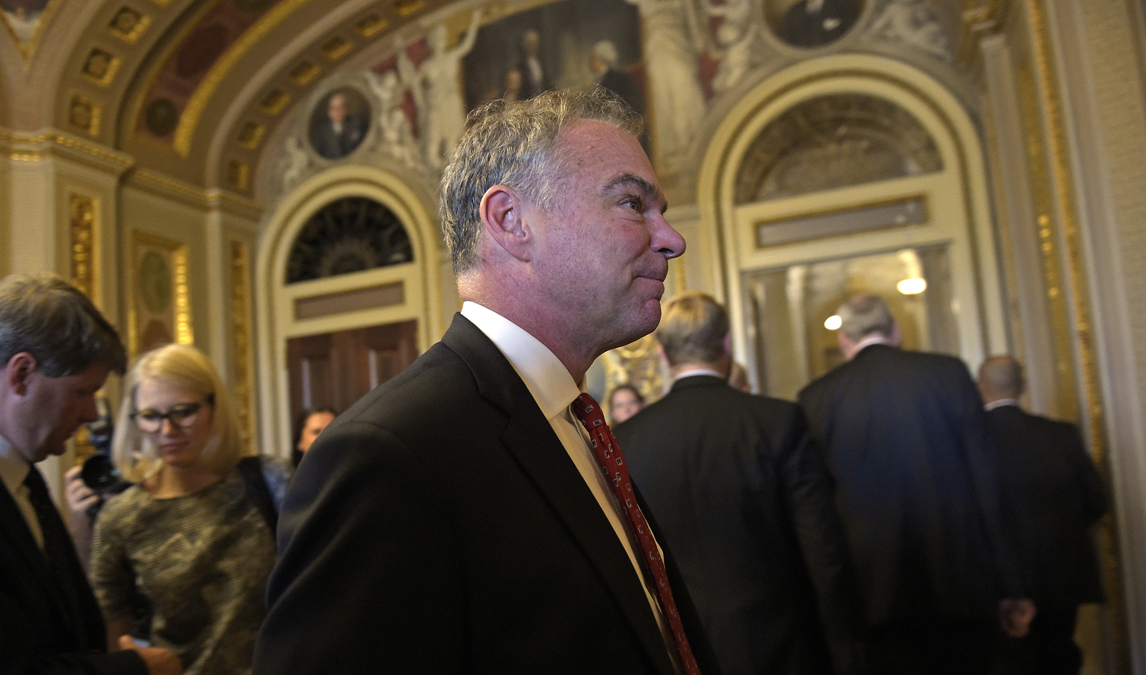 Senate Dems teary-eyed during ’emotional’ Kaine visit