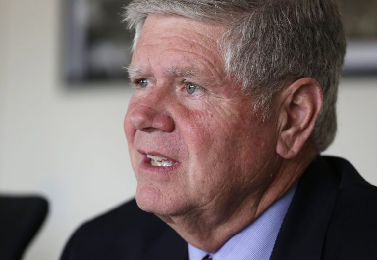 In this Sept. 9, 2014 photo, Illinois State Sen. Jim Oberweis, R-Sugar Grove, answers questions during an interview with The Associated Press in Chicago. Oberweis is running against Democratic Sen. Dick Durbin for the U.S. Senate. (AP Photo/M. Spencer Green)