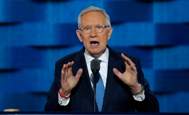 Senate Minority Leader Harry Reid blamed Republican extremism for the rise of Donald Trump. (AP Photo/J. Scott Applewhite)