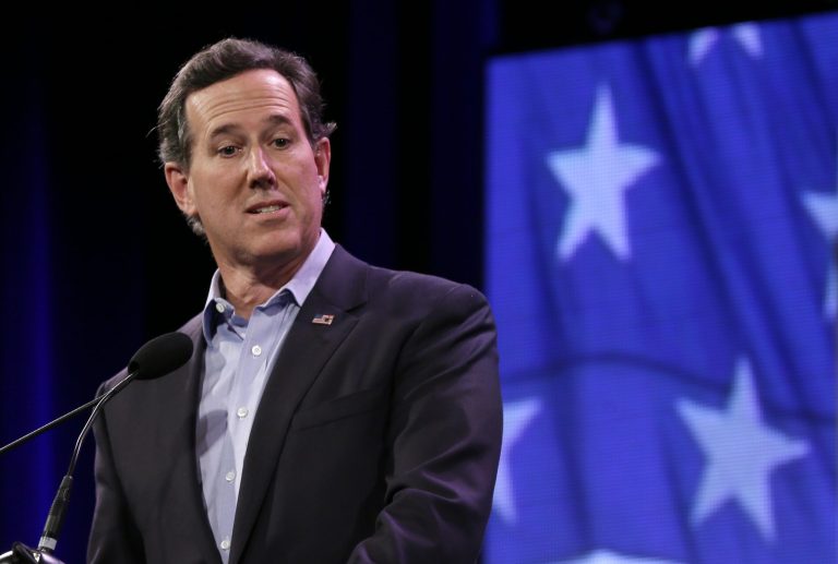 Former Penn. Sen. Rick Santorum speaks during the Freedom Summit, Saturday, Jan. 24, 2015, in Des Moines, Iowa. (AP Photo/Charlie Neibergall)