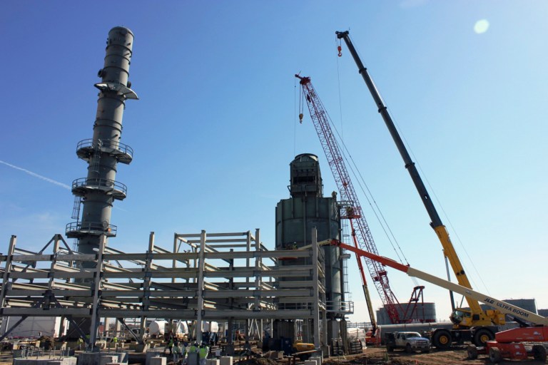 This April 9, 2014 photo provided by the MDU Resources Group in Bismarck, N.D., shows the Dakota Prairie Refinery under construction near Dickinson, N.D.  Construction of the oil refinery is about three-fourths complete. Bismarck-based MDU Resources Group and Indianapolis-based Calumet Specialty Products Partners are building the refinery at a cost of up to $300 million. Construction started in March 2013. The facility is slated to be operating late this year. The refinery will employ about 90 workers. (AP Photo/Courtesy of MDU Resources Group)
