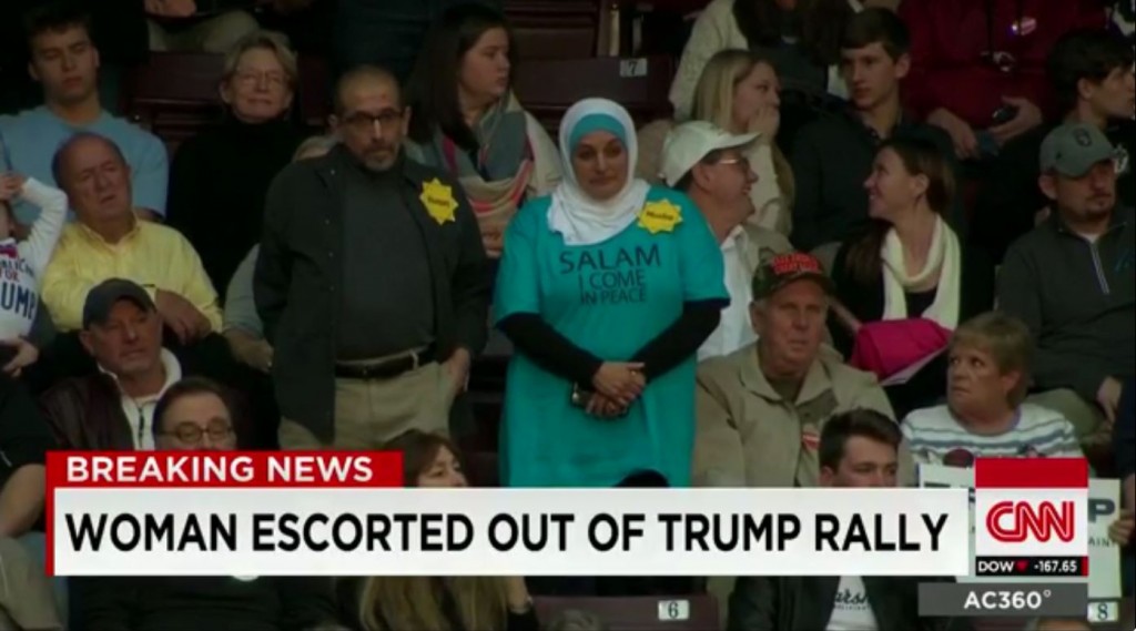 The context of the Muslim woman’s removal from the Trump rally: A different protestor turned violent