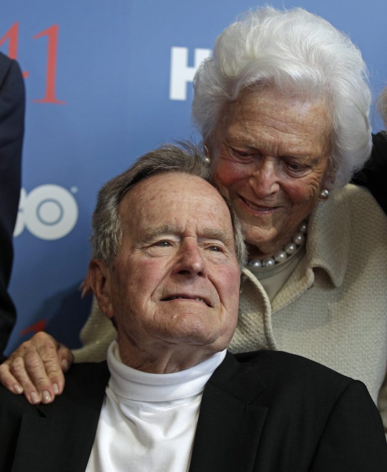   Former President George H.W. Bush, and his wife Barbara, arrive for the premiere of HBO's new documentary on his life in Kennebunkport, Maine, Tuesday, June 12, 2012. The premiere of 