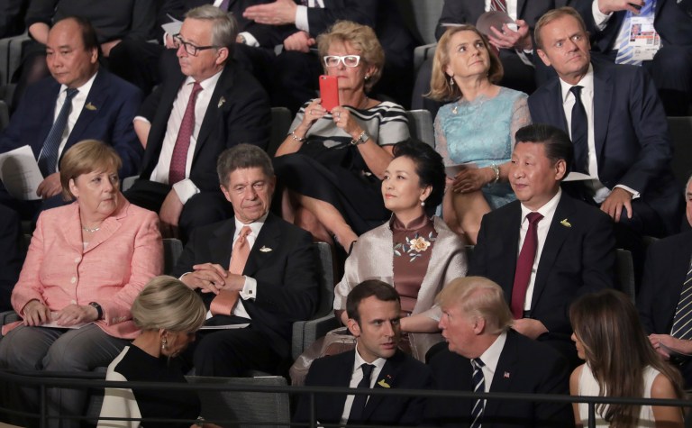 Nineteen leaders at the event in Hamberg, Germany, signed onto a declaration on Saturday that notes the United States' decision to leave the accords. (Kay Nietfeld/Pool Photo via AP)