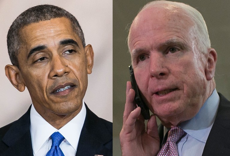 Sen. John McCain's criticism of Donald Trump earned praise from the Obama administration. (Washington Examiner photos)