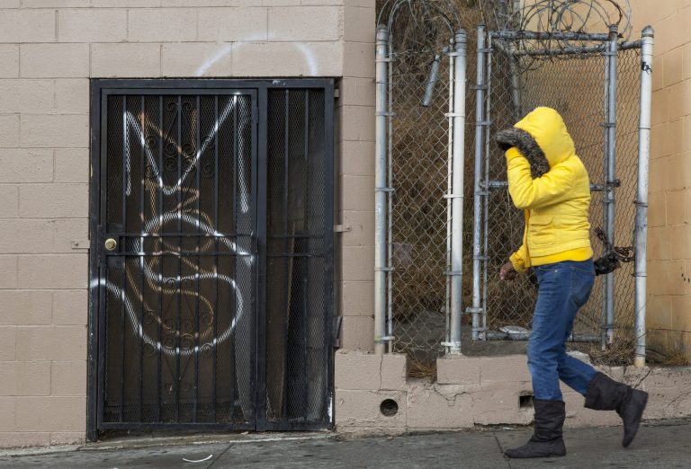 A MS-13, or Mara Salvatrucha graffiti is tagged on a Salvadorean bakery wall in Los Angeles. The Obama administration has labeled MS-13, or Mara Salvatrucha, as an international criminal organization subject to U.S. government sanctions, the first time this designation has been given to such a group. (AP Photo/Damian Dovarganes)