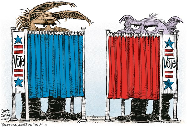 Editorial cartoon: Booth-watching