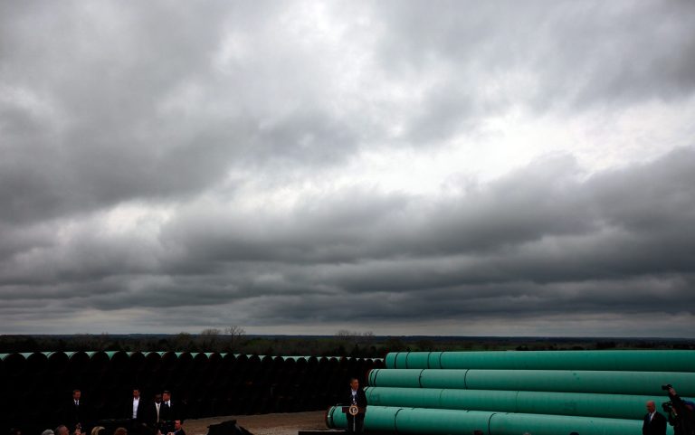 U.S. President Barack Obama speaks at the southern site of the Keystone XL pipeline on March 22, 2012 in Cushing, Oklahoma. (Photo by Tom Pennington/Getty images)