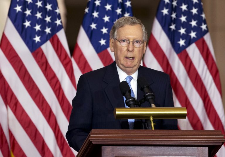 Senate Majority Leader Mitch McConnell rolled out a new game plan for passing a highway bill. (AP Photo)