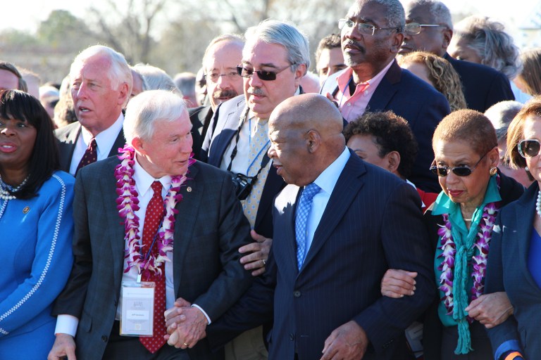 Democratic Rep. John Lewis has personal experience with Republican Sen. Jeff Sessions: both were photographed together in 2015 in Selma, Ala., for the 50th anniversary of 