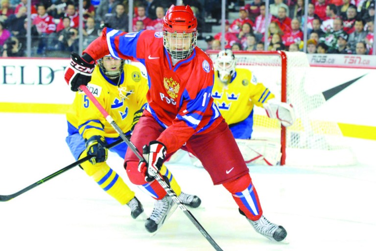 Richard Wolowicz/Getty Images
Russian center Mikhail Grigorenko's stock apparently has fallen after a lackluster second half of the season in junior hockey.