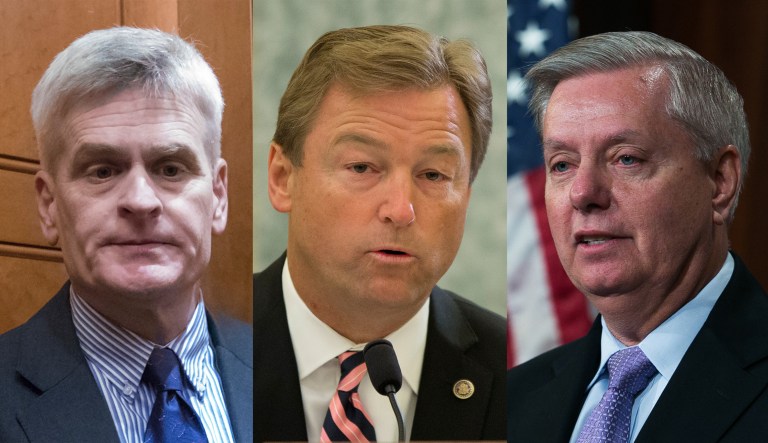 Sens. Lindsey Graham, R-S.C., Bill Cassidy, R-La., and Dean Heller, R-Nev., met with President Trump and top White House officials a week ago to discuss their plan to attain the 50 votes necessary in the Senate to replace the Affordable Care Act. (AP Photos and Graeme Jennings/Washington Examiner)