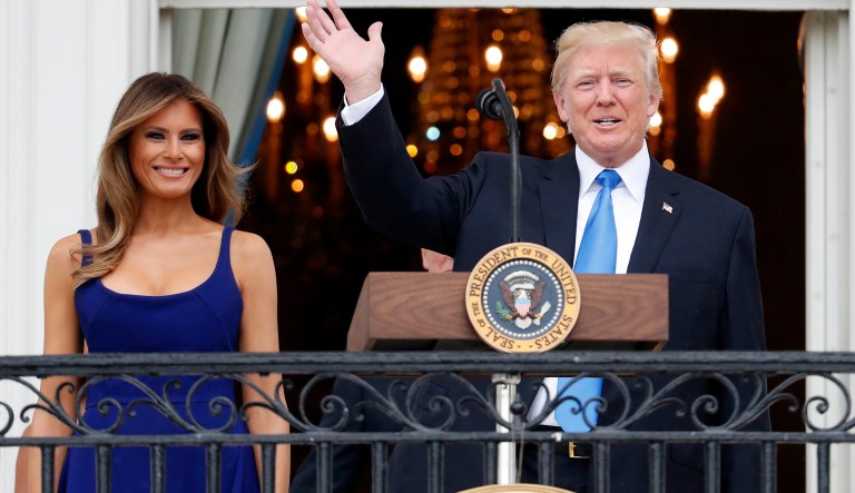 President Trump and first lady Melania Trump plan to watch the solar eclipse from the Truman Balcony at the White House. (AP Photo/Alex Brandon)