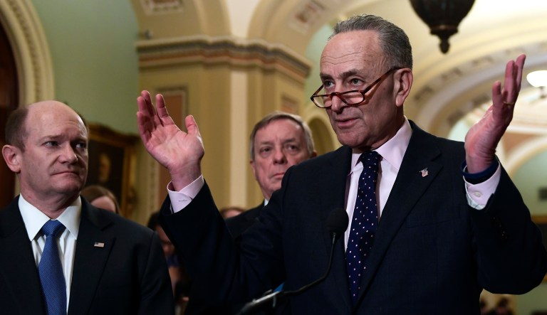 Senate Minority Leader Sen. Chuck Schumer said he is not happy with the House Republicans decision to combine a bill boosting federal background checks with a bill allowing people with a concealed carry permit in one state to use it to carry in other states, even states that don't authorize concealed carry. (AP Photo/Susan Walsh)
