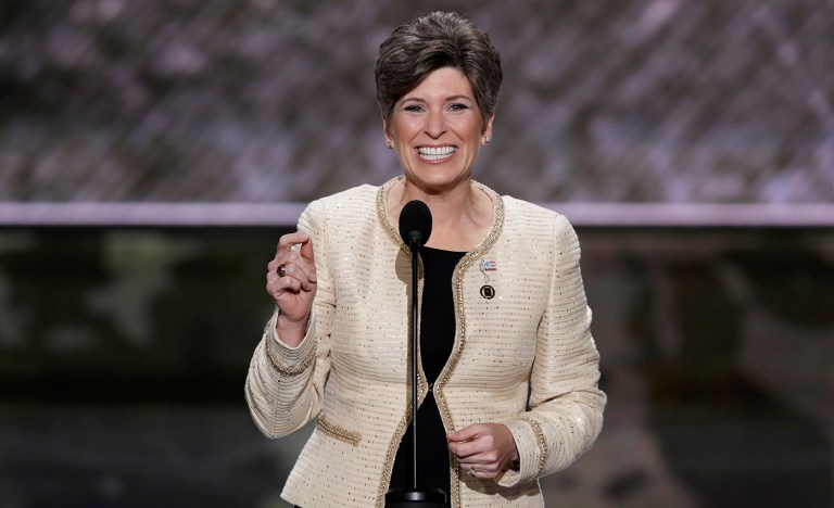 Sen. Joni Ernst, R-Iowa, used her speech to attack Hillary Clinton over her foreign policy credentials and prop up Donald Trump's in a speech designed to showcase America's military might on Monday night. (AP Photo/J. Scott Applewhite)