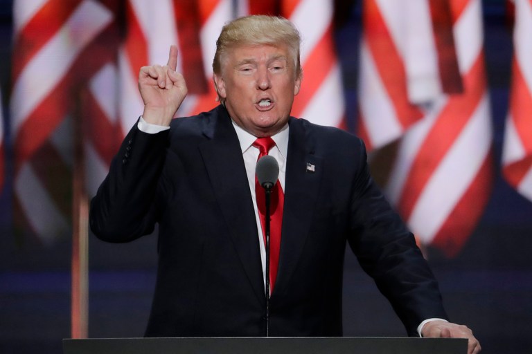 Republican presidential nominee Donald Trump says his conservative detractors have no choice but to vote for him. (AP Photo/J. Scott Applewhite)