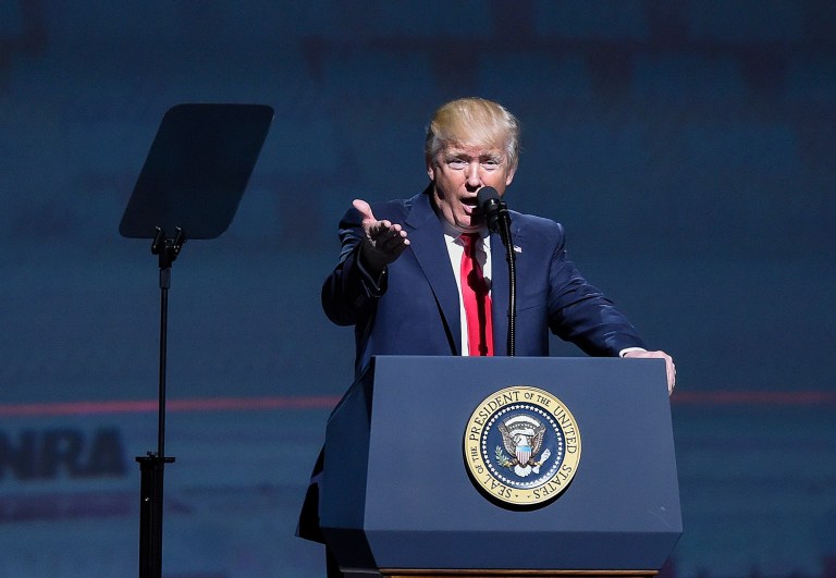 Trump heaped praise on the Freedom Caucus, which this week expressed support for a deal that allows states opt out of certain Obamacare regulations. (AP Photo/Mike Stewart)