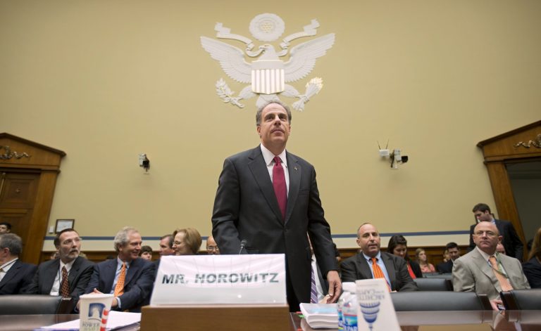 Michael Horowitz, the Justice Department's inspector general, arrives to testify before the House Oversight and Government Reform Committee after faulting the department for disregard of public safety in Operation Fast and Furious in this Sept. 20, 2012, file photo. (AP Photo/J. Scott Applewhite, File)