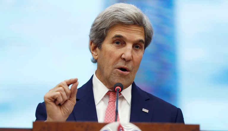Former Secretary of State John Kerry on Friday said the Paris Agreement will continue without the United States, but believes the country will remain committed to the climate deal. (AP Photo/Alex Brandon, Pool)