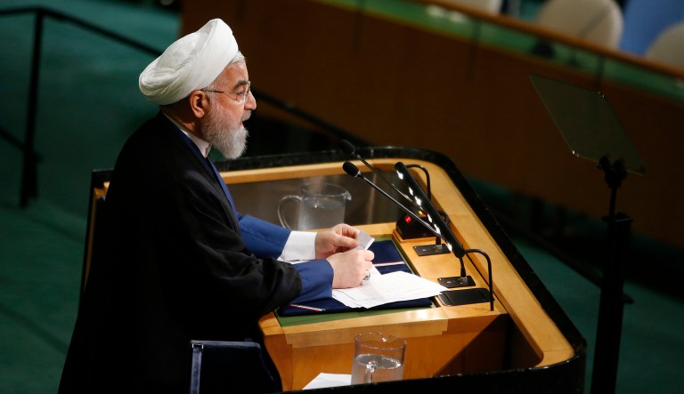 Iranian President Hassan Rouhani addresses the United Nations General Assembly at U.N. headquarters, Wednesday, Sept. 20, 2017. (AP Photo/Jason DeCrow)