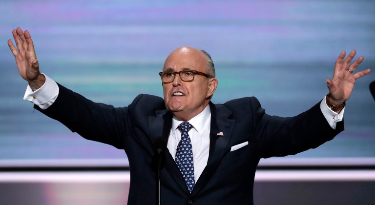 Rudy Giuliani said Saturday he's separating his work as a personal lawyer for President Trump, and his views on foreign policy. (AP Photo/J. Scott Applewhite)